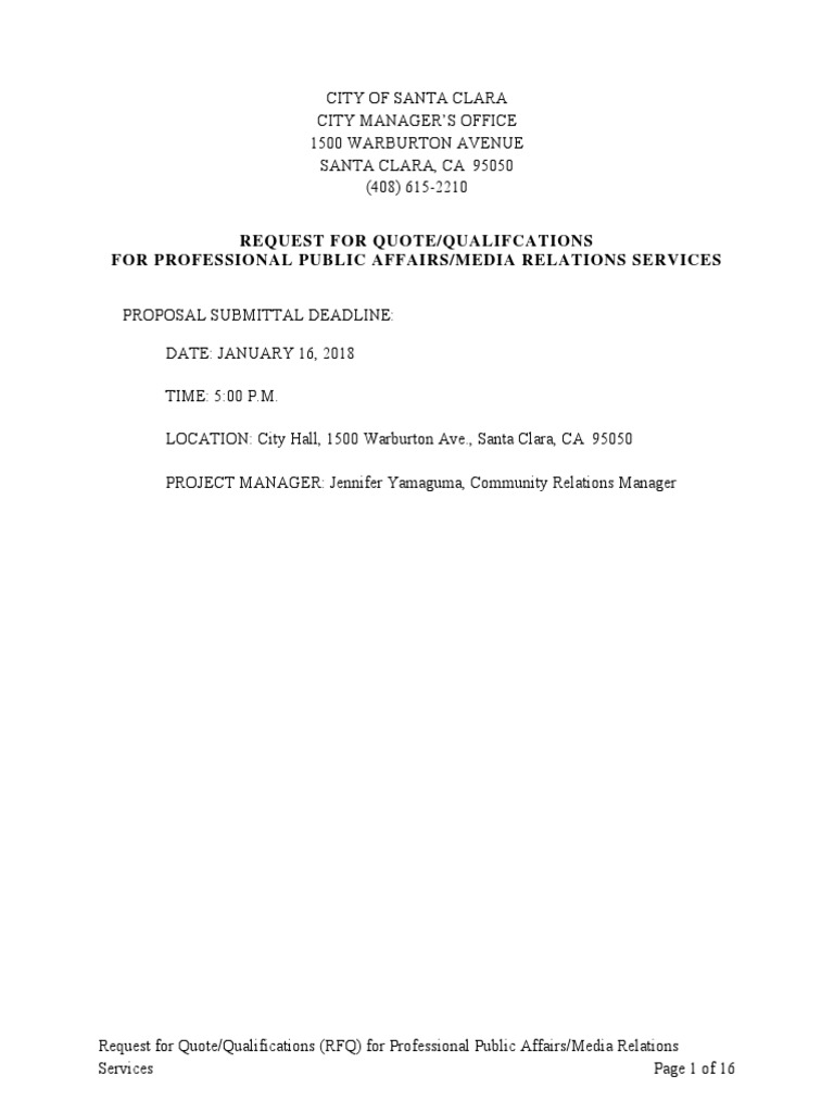 Santa Clara RFQ for Media Relations Services | PDF | Mass Media ...