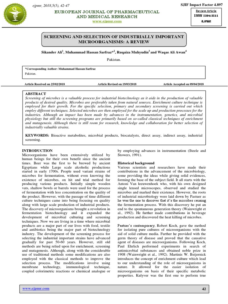 Screening And Selection Of Industrially Important Microorganisms A Review Microorganism Life Sciences