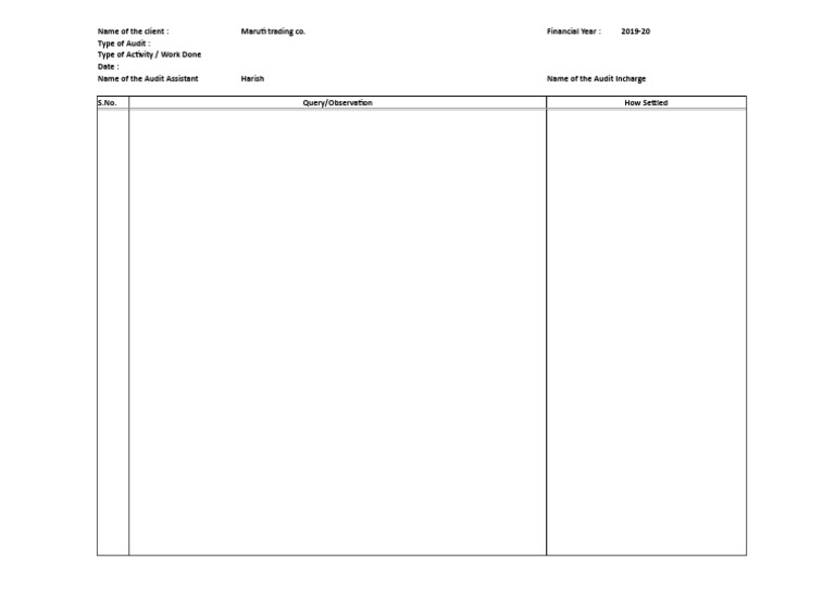 Audit Query Sheet PDF