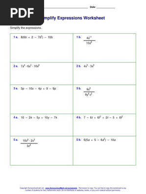 Simplify Expressions Worksheet | PDF | Common Law | Copyright Law