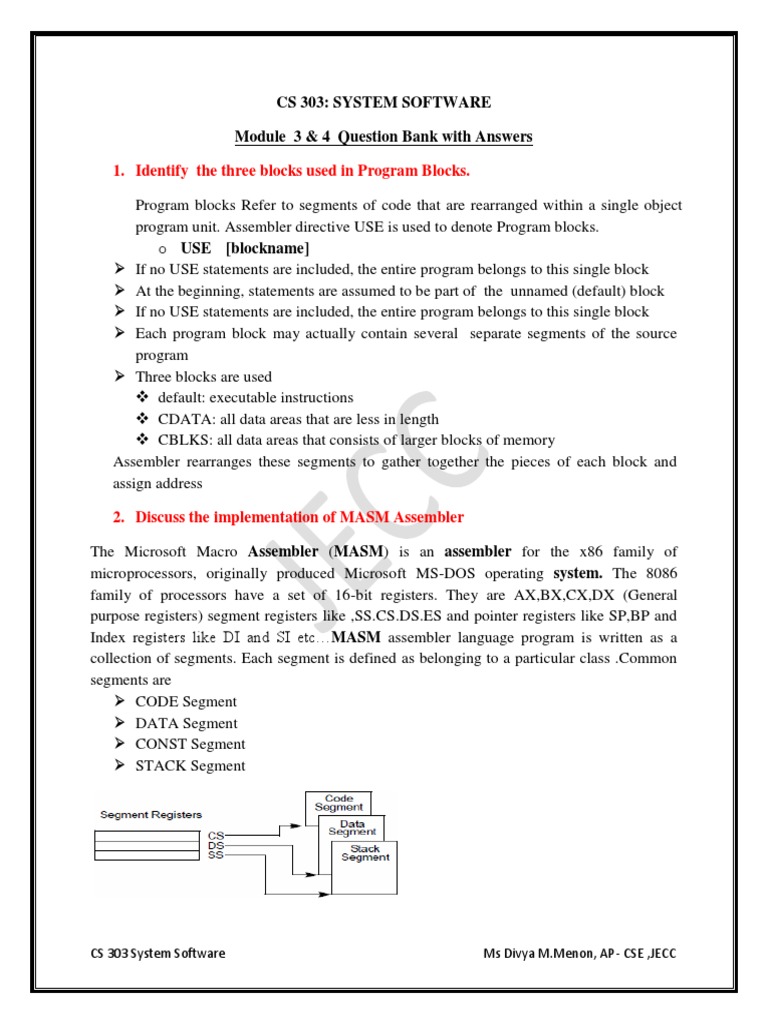 Answer Model Cs303 Systemsoftware November2018 | PDF | Assembly ...