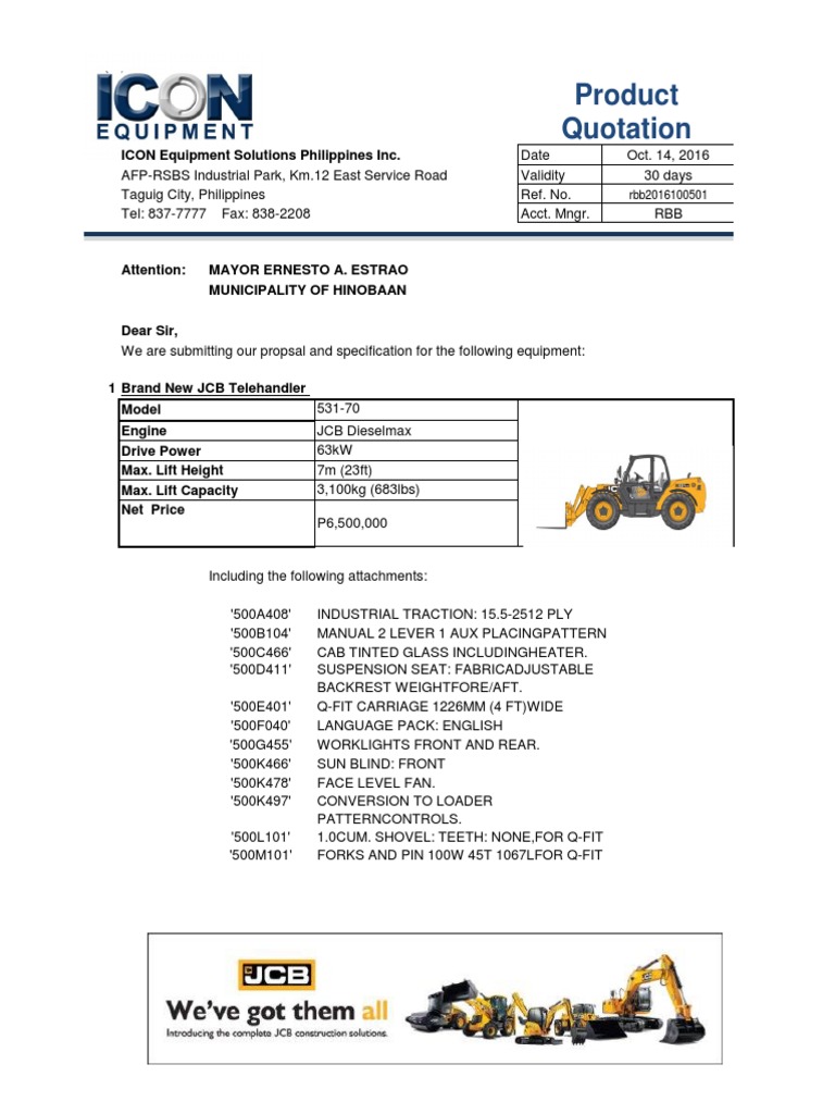 Product Quotation ICON Equipment Solutions Philippines Inc PDF