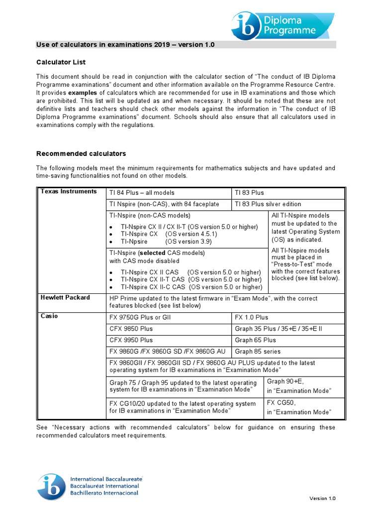 Use of Calculators in Examinations 2019 en PDF Mathematical