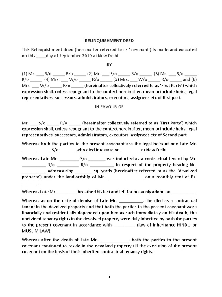 Deed of Relinquishment 1 | PDF | Covenant (Law) | Leasehold Estate