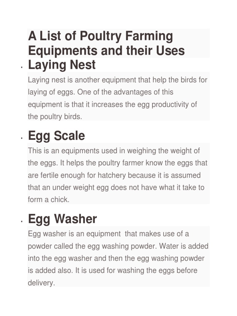 A List of Poultry Farming Equipments and Their Uses PDF Chicken