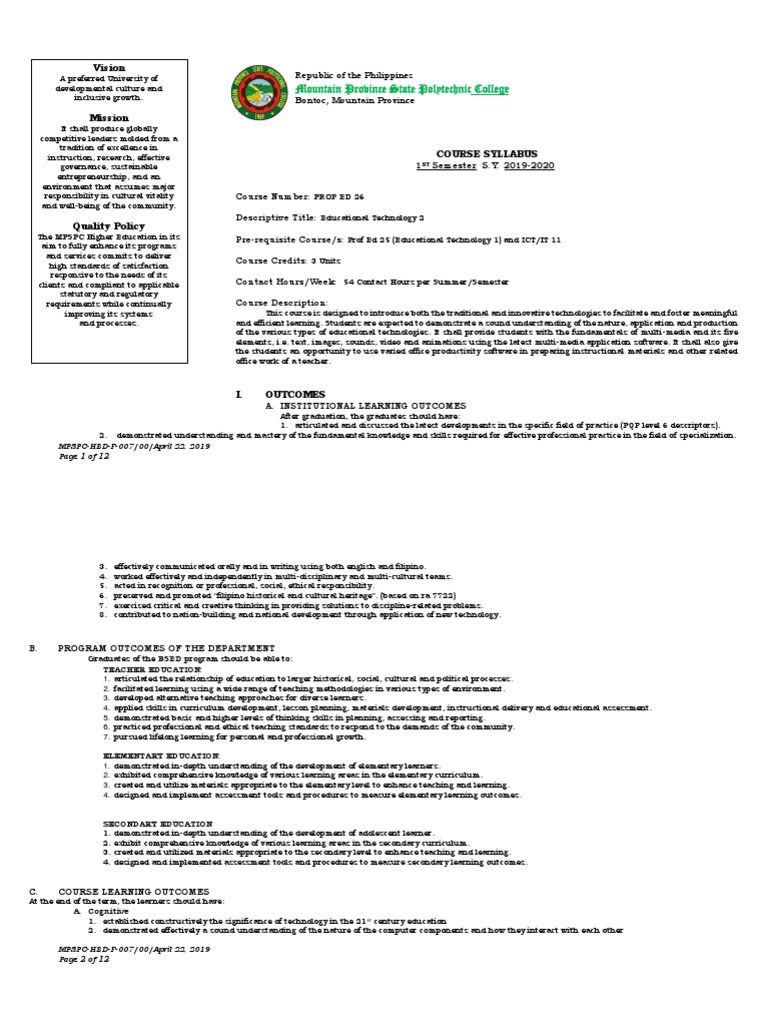 Ed Tech 2 Syllabus Formatted | PDF | Educational Technology | World ...