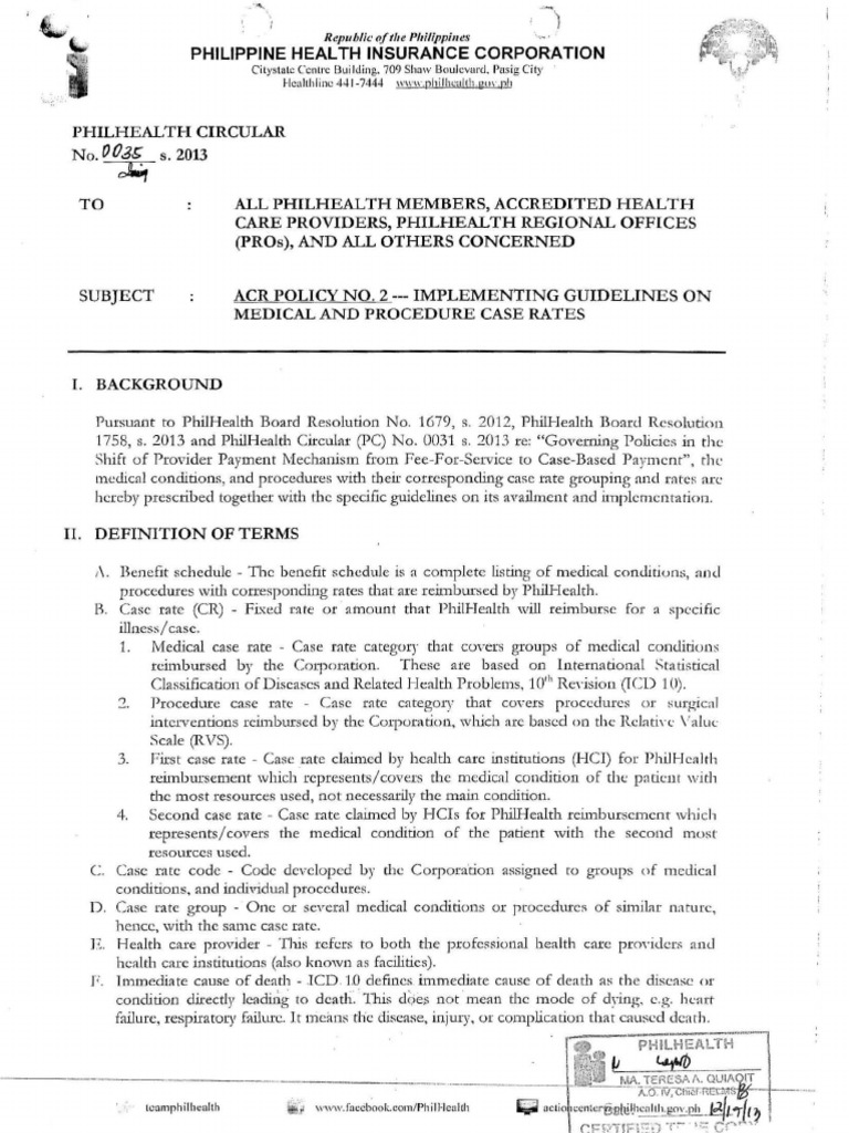PhilHealth Guidelines on Case Rates | PDF | Hemodialysis | Hospital
