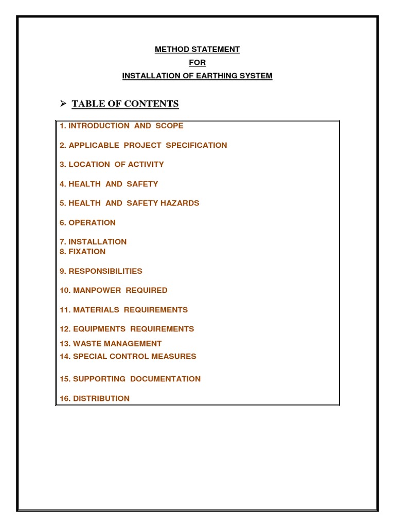 Earthing System Installation Method Statement | PDF | Specification ...