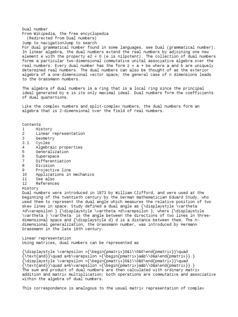 Dual Number | PDF | Theoretical Physics | Space