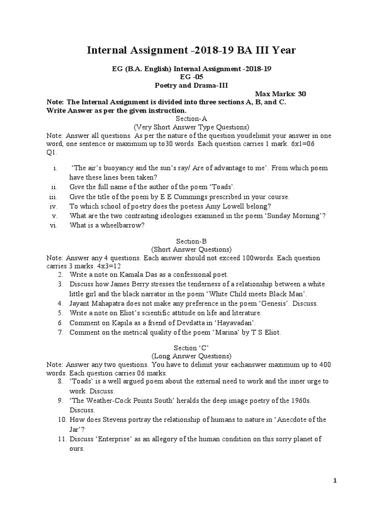 BA English Internal Assignment 2018-19 | PDF | Java (Programming ...