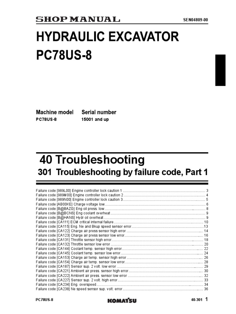 PC78US-8 Troubleshooting by Failure Code PDF | PDF | Troubleshooting ...