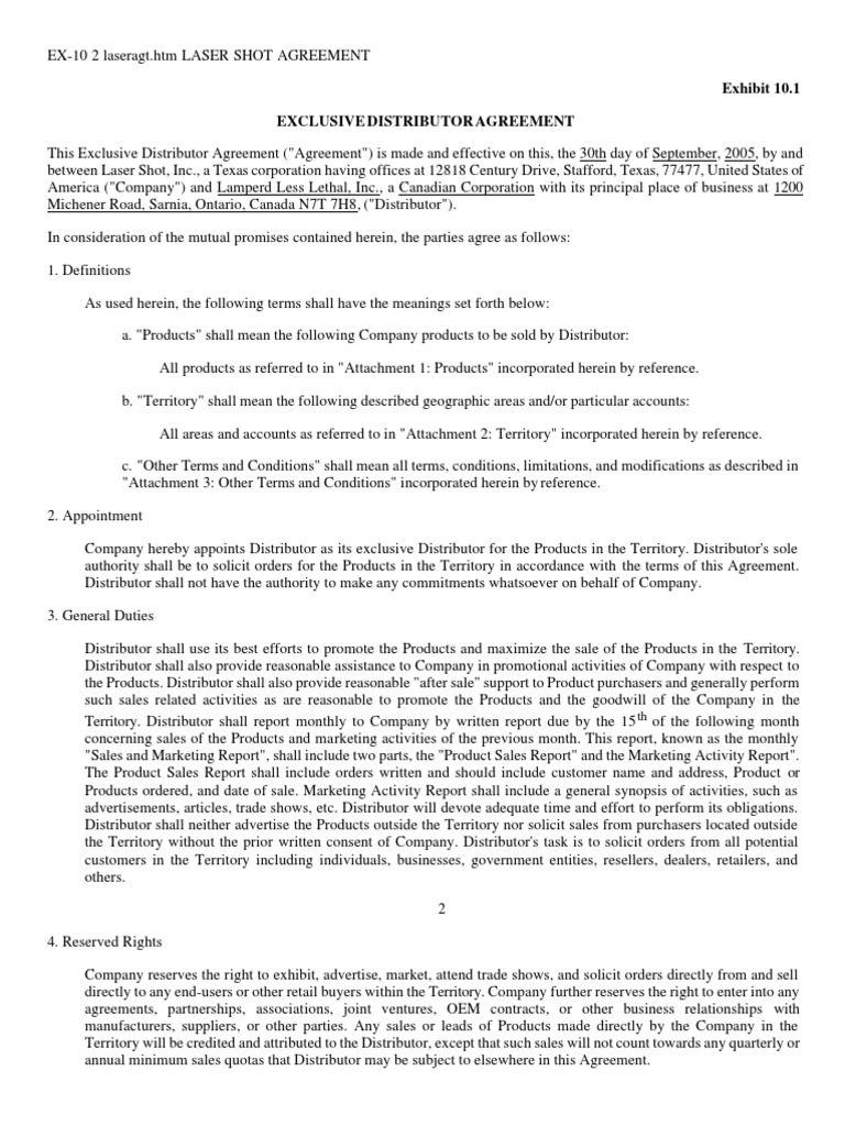 Exclusive Distributor Agreement | PDF | Arbitration | Alternative ...