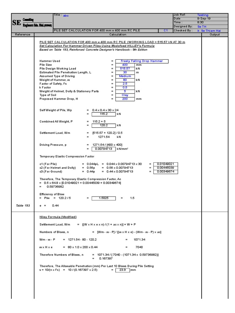 Pile Set Calculation for RC Piles | PDF | Deep Foundation | Structural ...