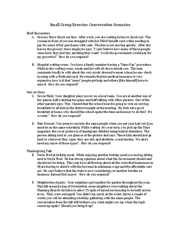 Conversation Scenarios for Group Exercises | PDF | Business