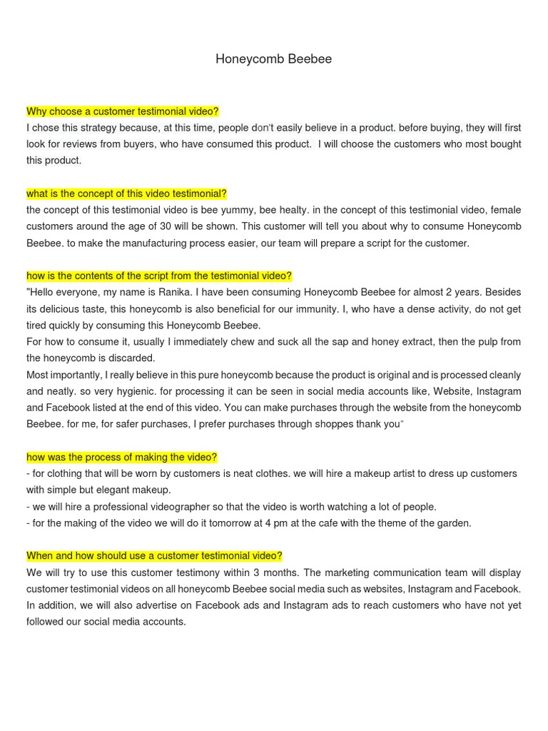 Customer Testimonial Video Script | PDF