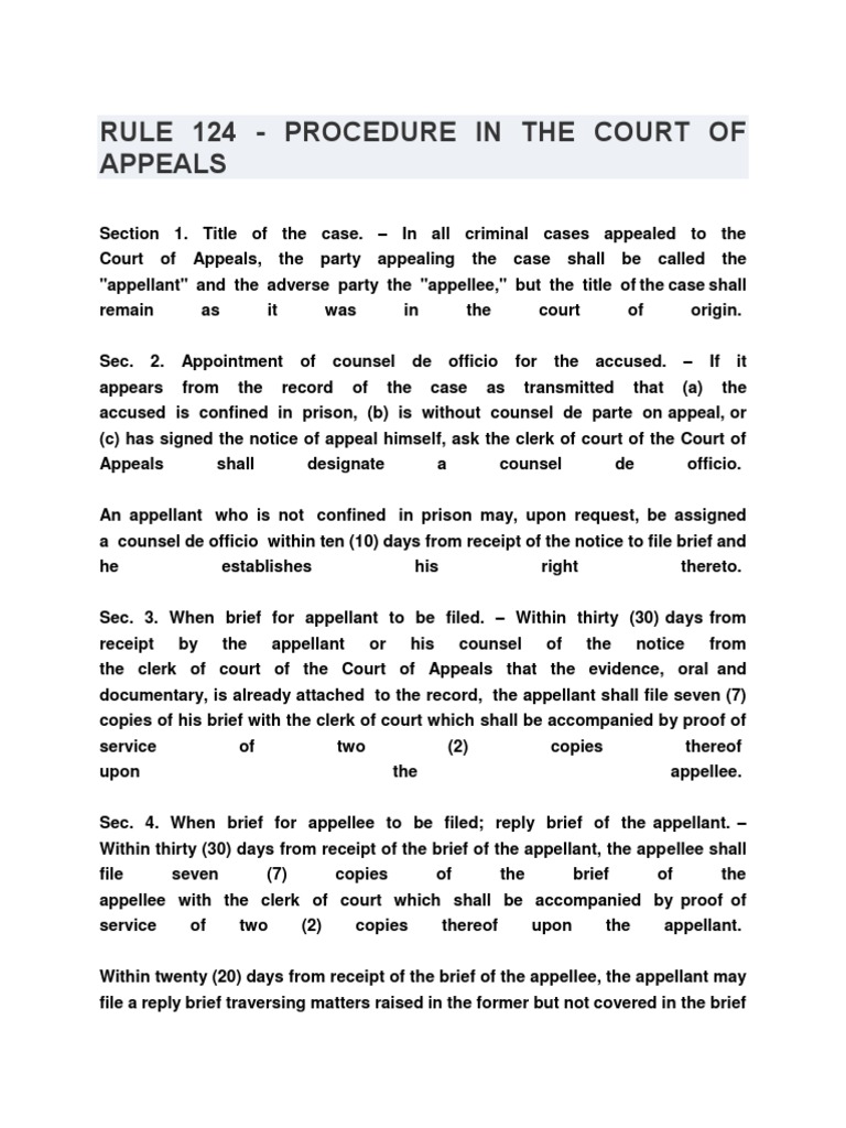 Rule 124 - Procedure in The Court of Appeals | PDF | Court Of Appeal Of ...