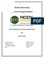 Mody University School of Legal Studies: N Assignment of Business Management N Motivation