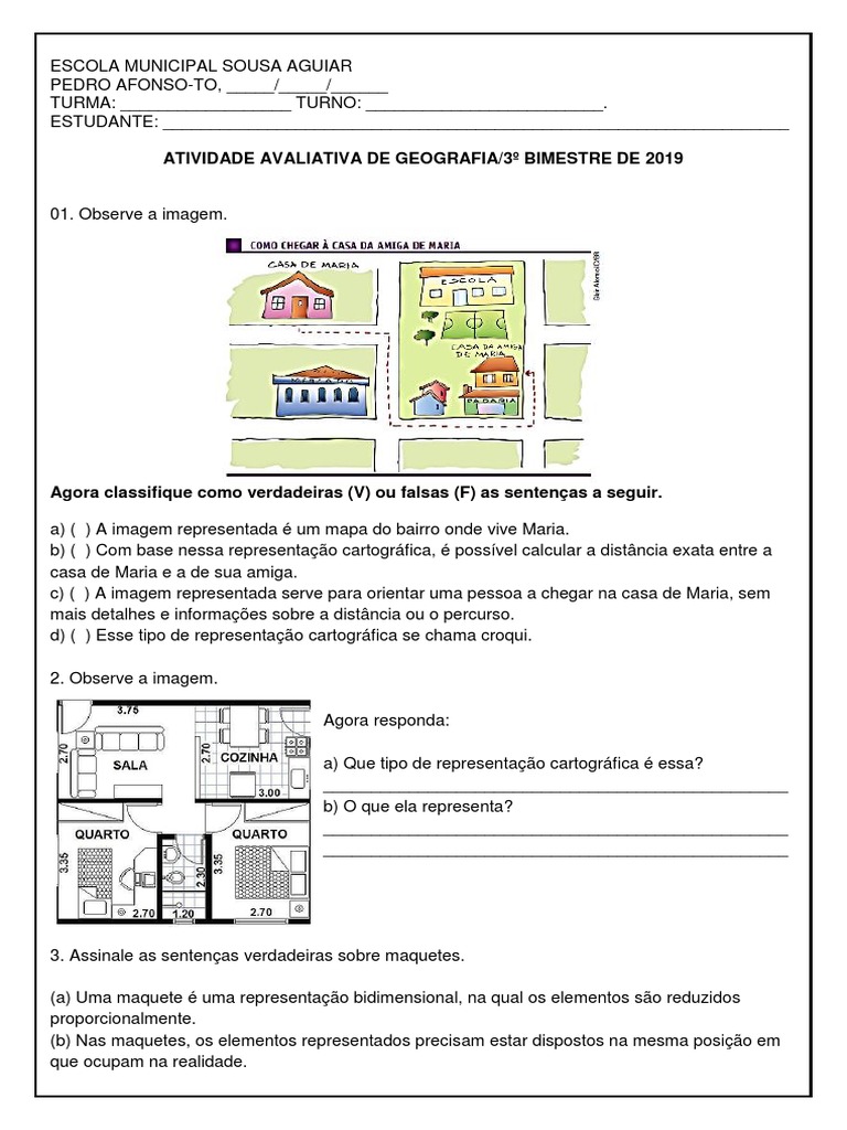 Atividade avaliativa de geografia sobre representações cartográficas ...