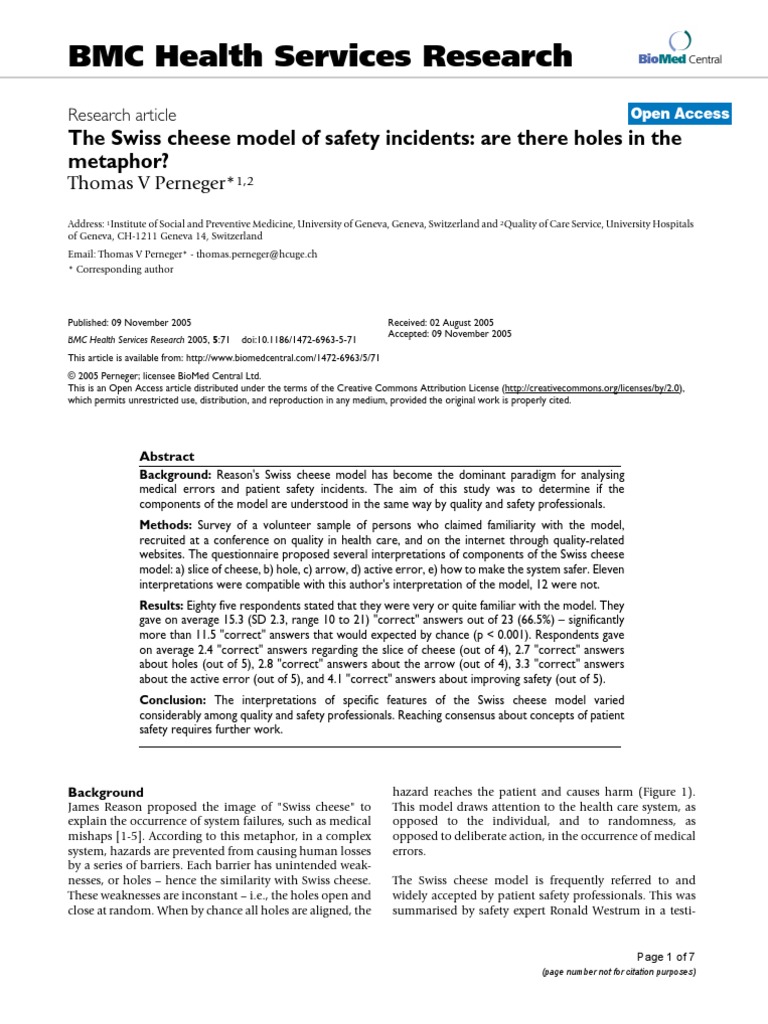 Swiss Cheese Model of Risk - Holes in The Metaphor | PDF | Patient ...