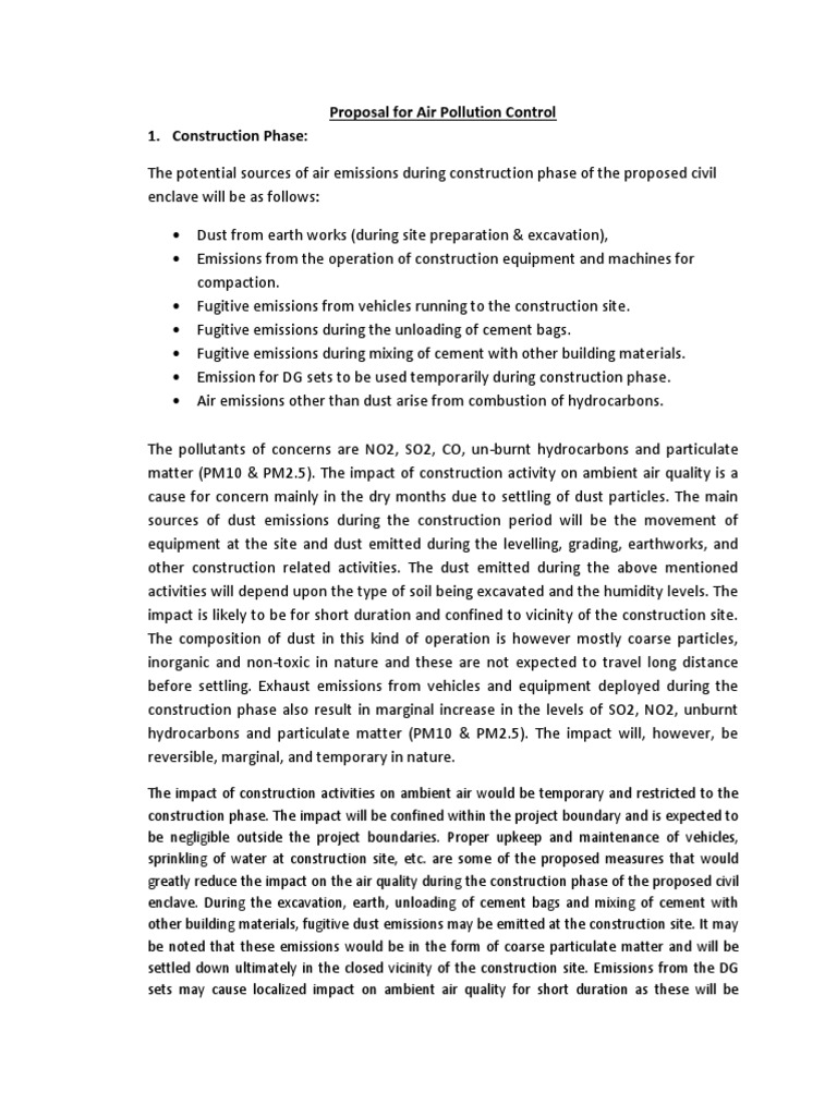 Air Pollution Control Proposal | PDF | Air Pollution | Particulates