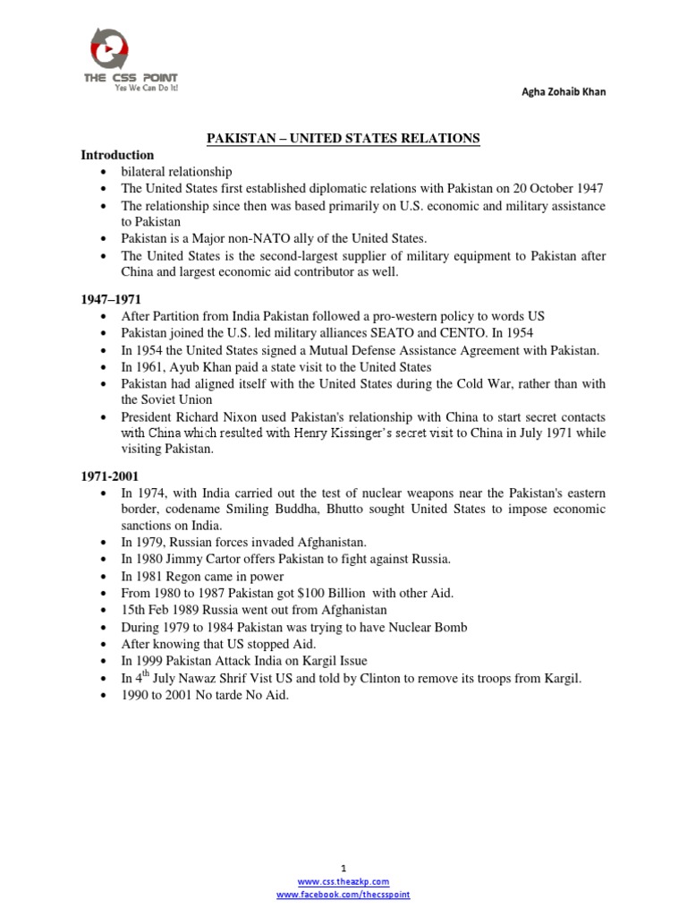 Pakistan - United States Relations | PDF | Foreign Policy ...