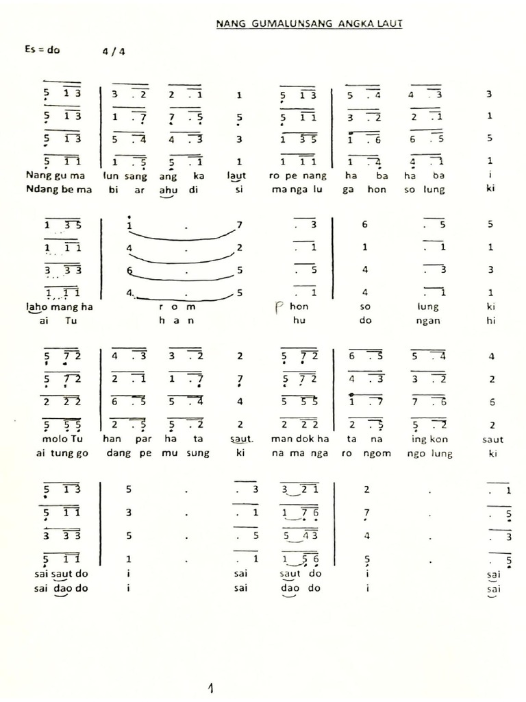 Partitur (SATB) - Nang Gumalunsang Angka Laut | PDF