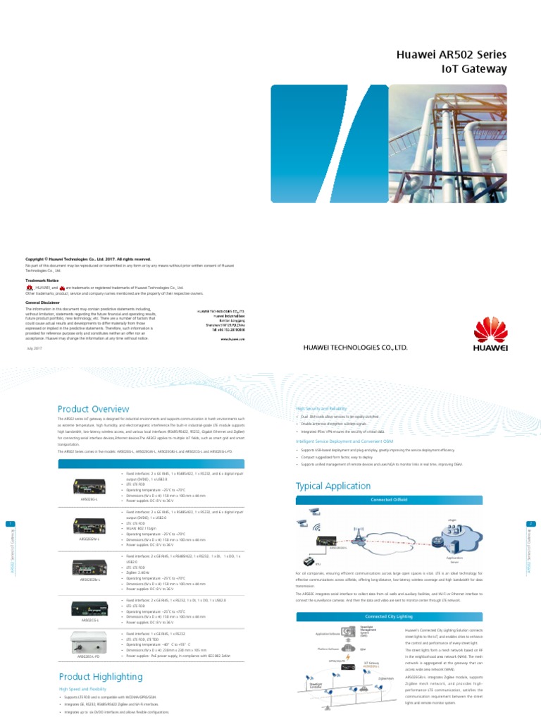 Huawei Ar502 Series Iot Gateway Datasheet Pdf Internet Of Things
