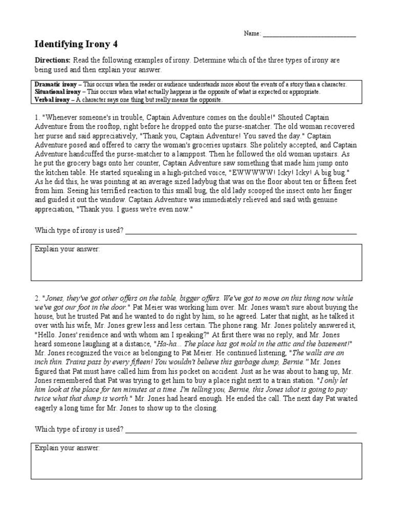 Irony Worksheet 4 PDF Irony