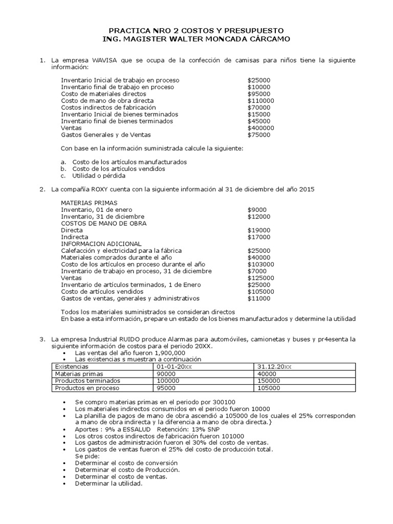 Ejercicios de Costos y Presupuestos Resueltos | PDF | Presupuesto ...