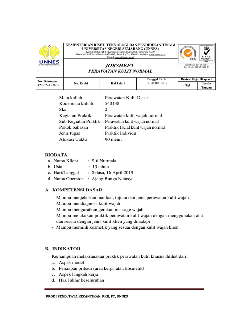 Contoh Jobsheet Facial