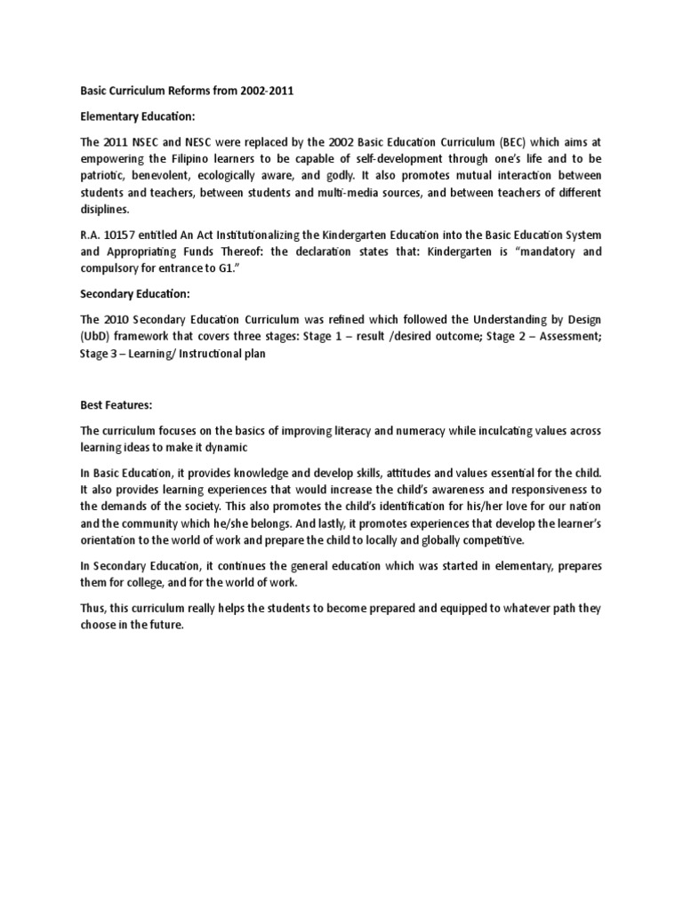 Basic Curriculum Reforms From 2002-2011 Elementary Education | PDF ...