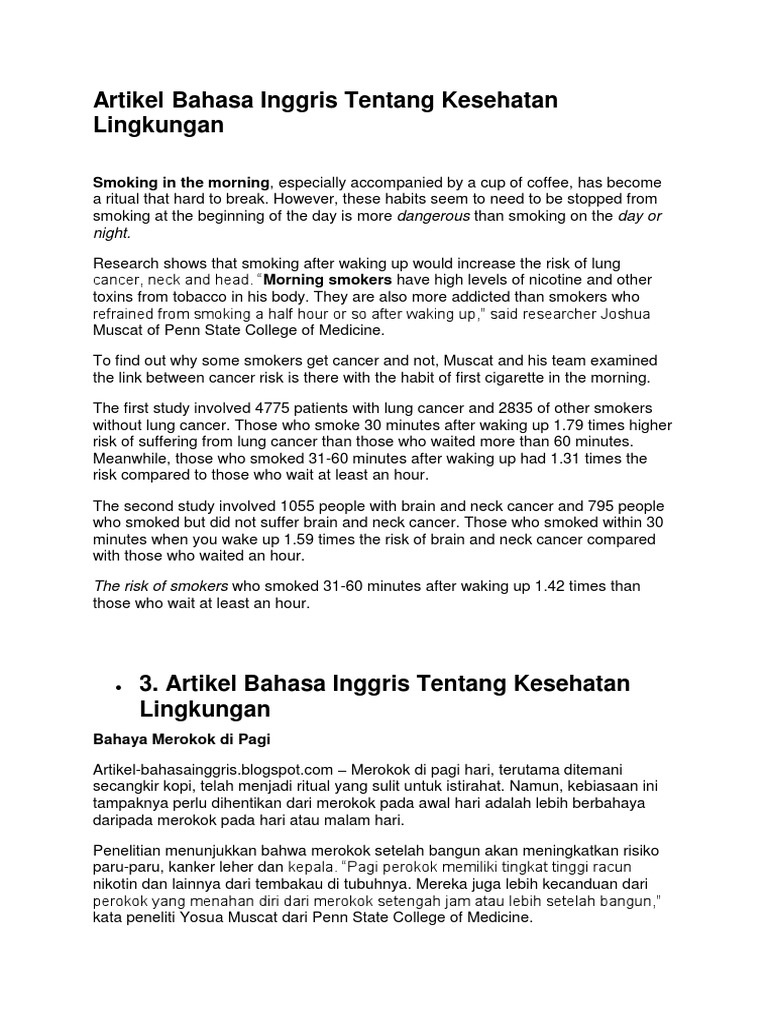 Artikel Bahasa Inggris Tentang Kesehatan Lingkungan