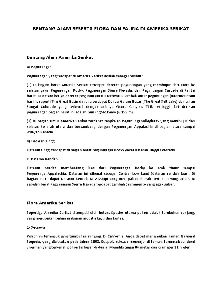 Bentang Alam Beserta Flora Dan Fauna Di Amerika Serikat | PDF