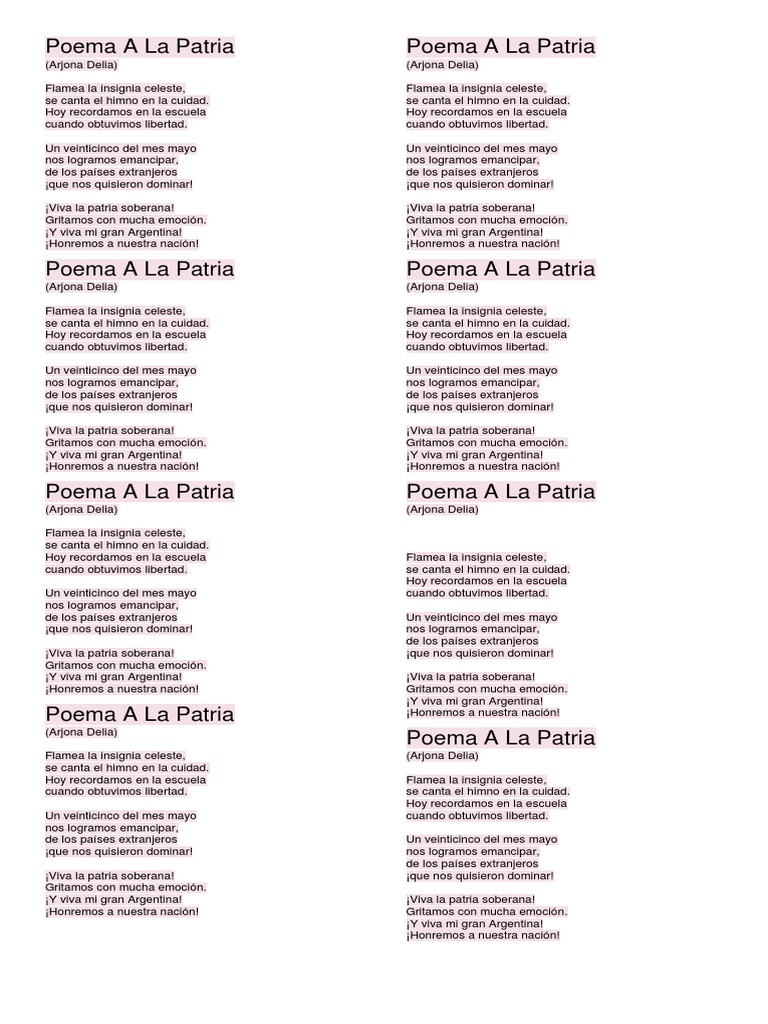 Poema a la Patria Argentina | PDF | Símbolos nacionales