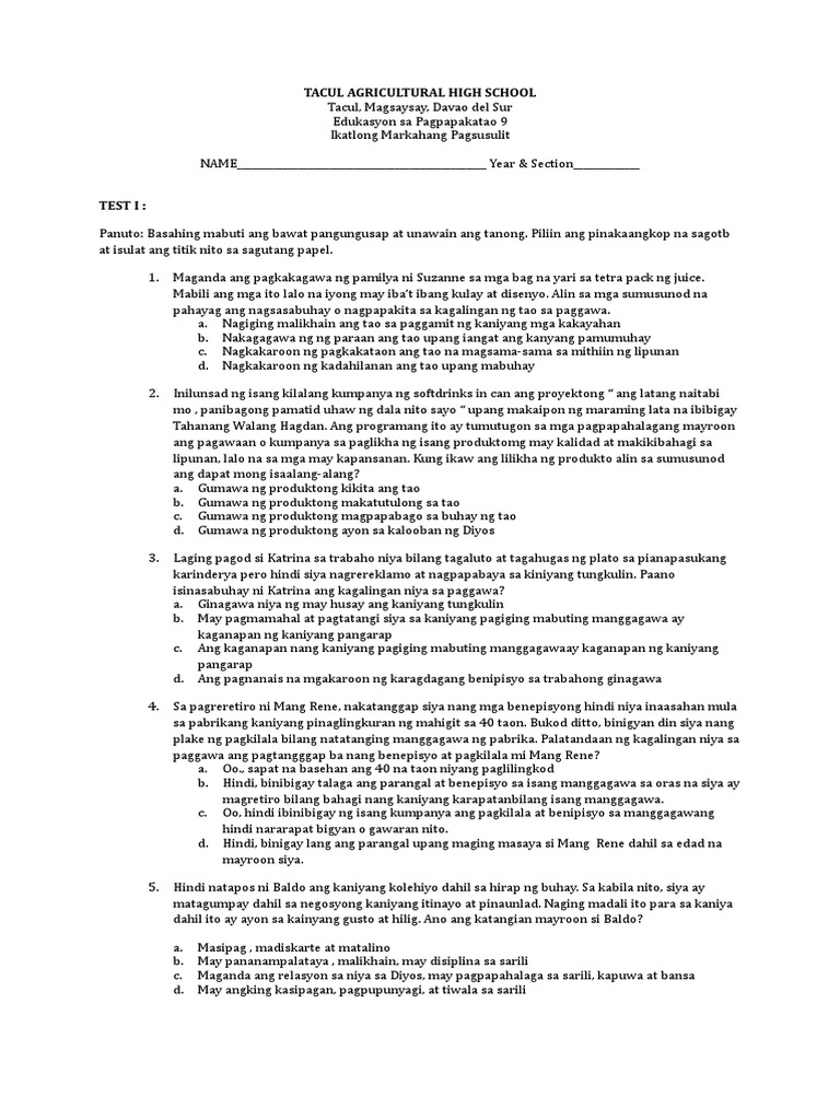 ESP 9 Grade 9k | PDF