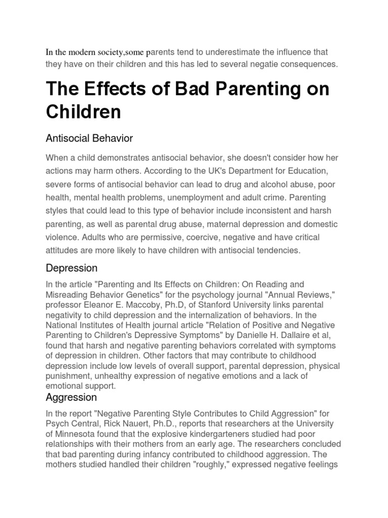 The Effects of Bad Parenting On Children: Antisocial Behavior | PDF ...