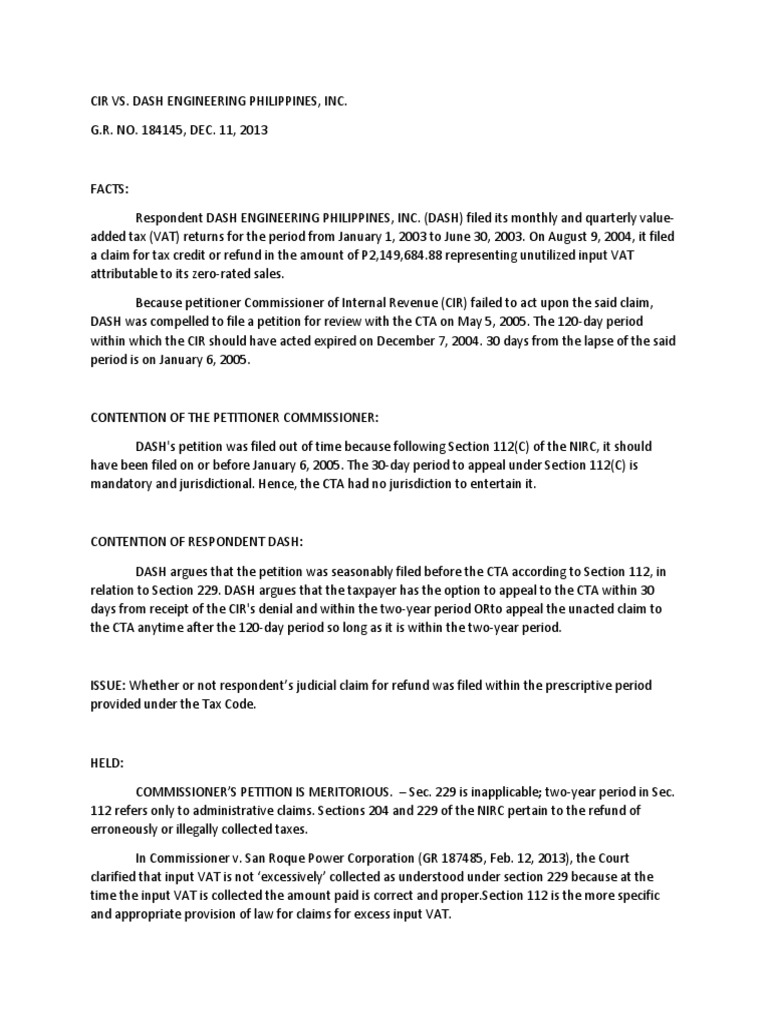 Cir vs. Dash Engineering Philippines, Inc | PDF | Value Added Tax | Taxes