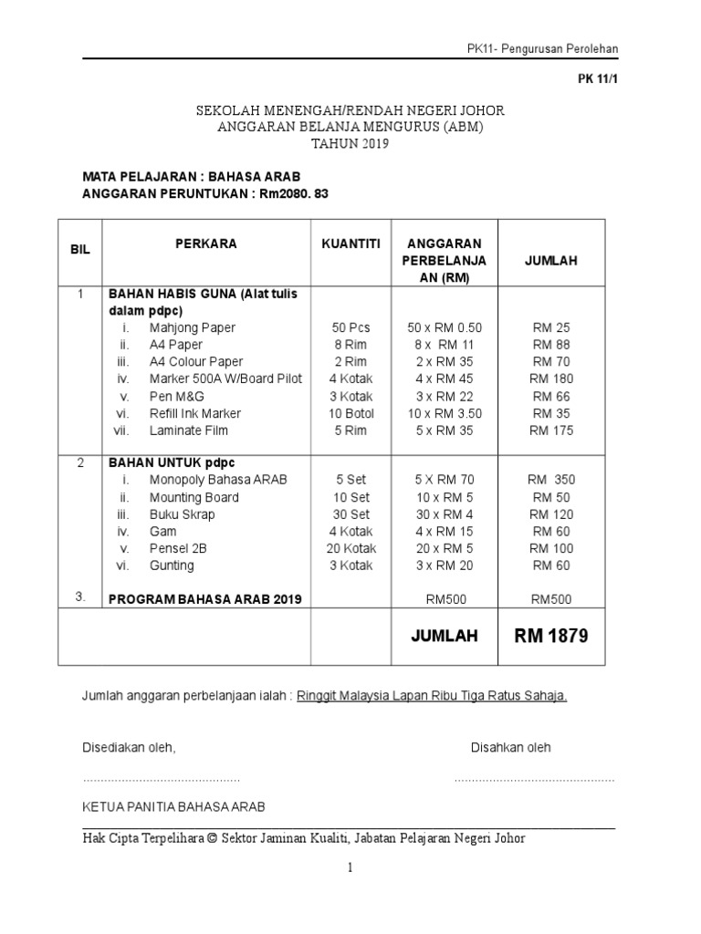 Anggaran Belanja Ba 2019 Pdf