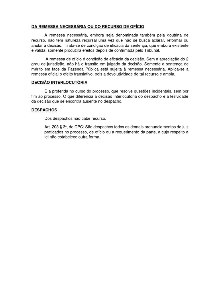Remessa Necessária e Decisões Interlocutórias | PDF | Sentença ...