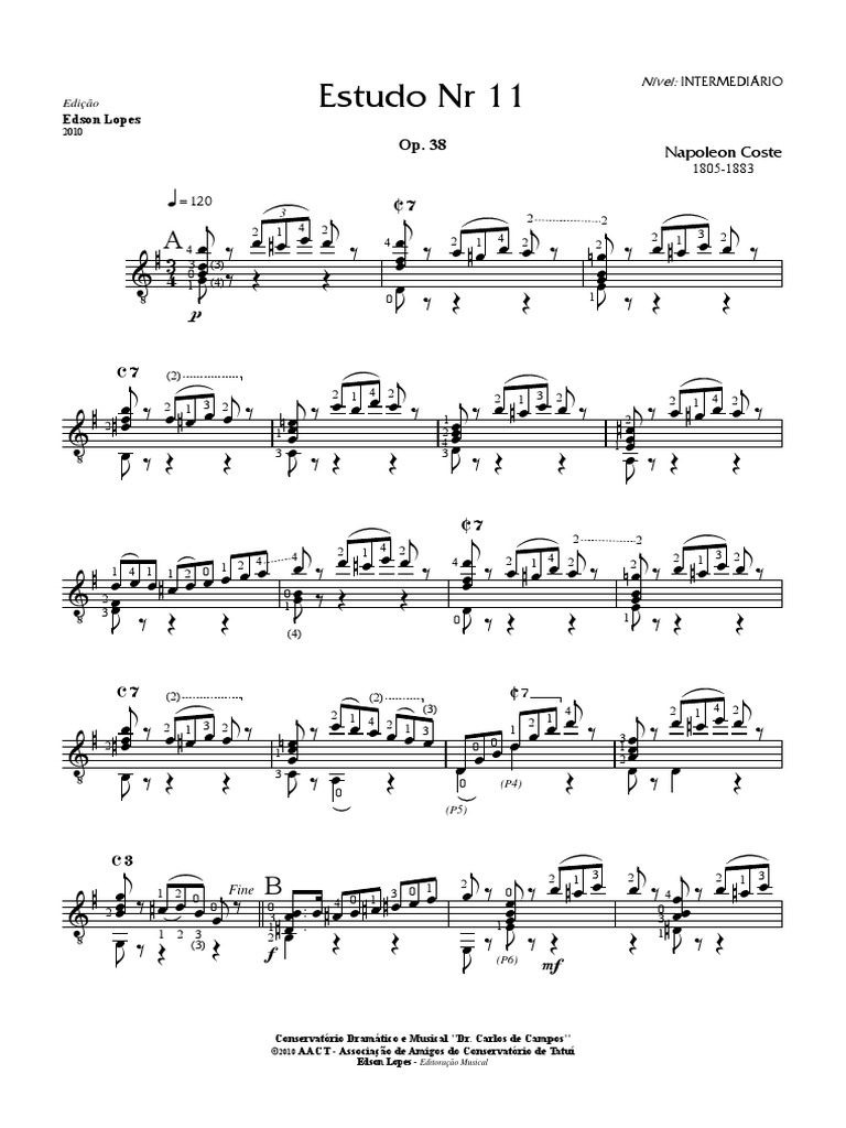 Etude 11 Napoleon Coste Classical Guitar Acoustic Guitars