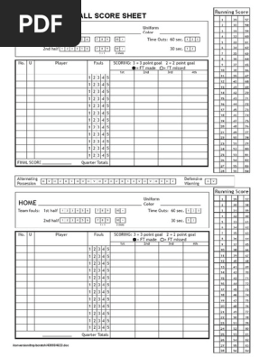 Basketball Score Sheet