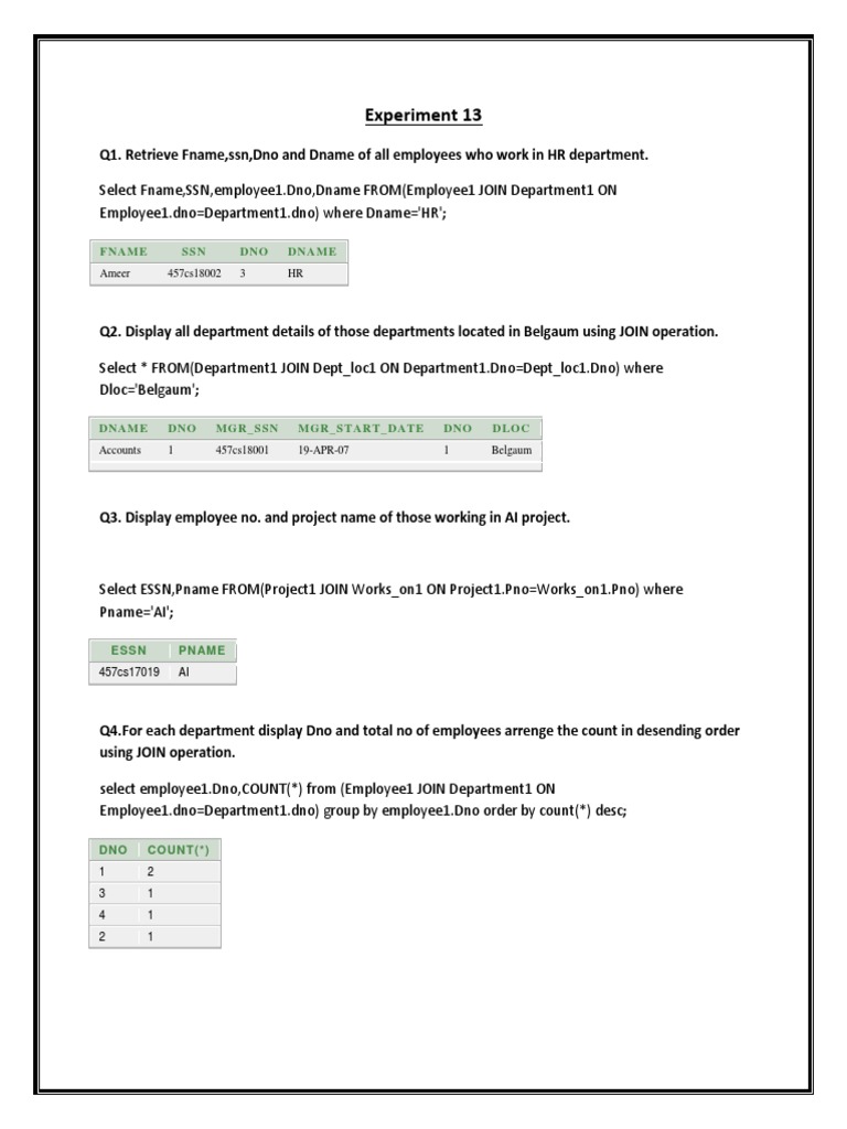 SQL Queries for Employee and Department Data | PDF | Teaching Methods ...