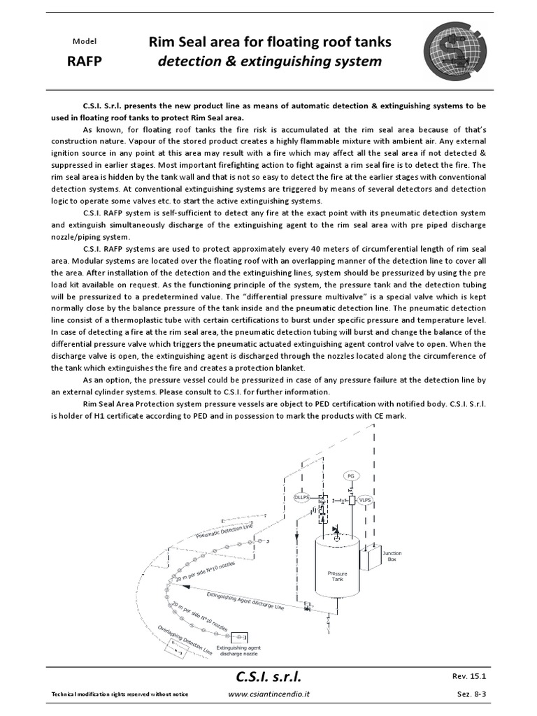 Rim Seal Area For Floating Roof Tanks Rafp Detection & Extinguishing System PDF Valve
