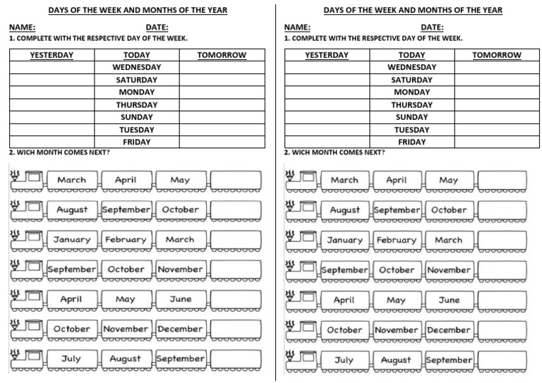 Days and Months Worksheet | PDF
