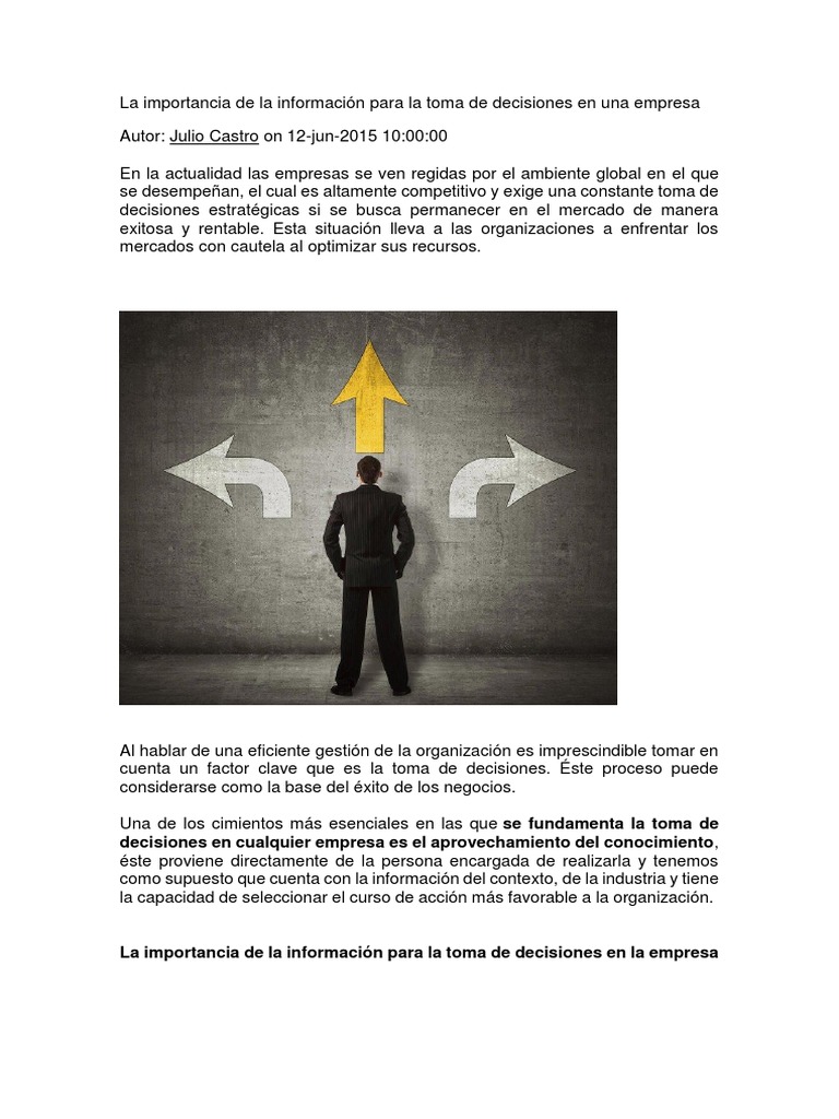 La Importancia de La Información para La Toma de Decisiones en Una ...