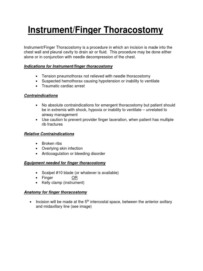 Finger Thoracostomy Procedure Guide | PDF | Surgical Specialties ...