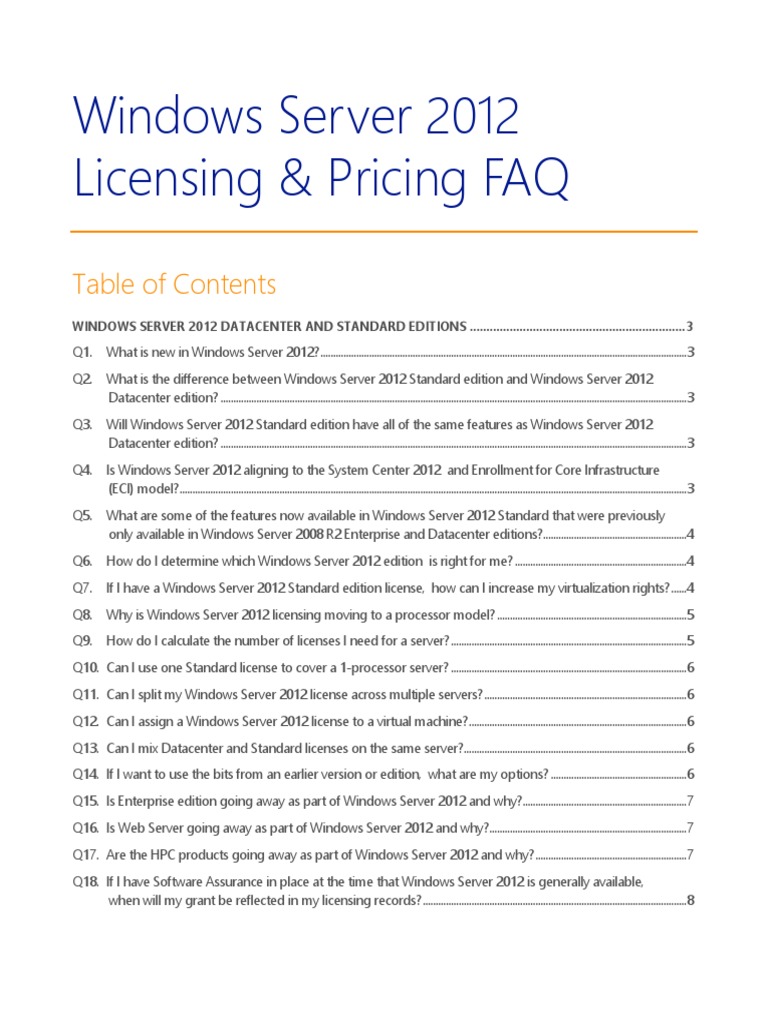 Windows Server 2012 Licensing & Pricing FAQ | PDF | Virtual Machine ...