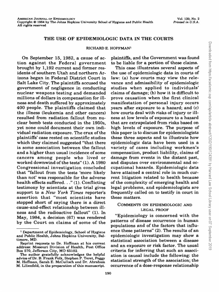 The Use of Epidemiologic Data in Courts | PDF | Epidemiology | Evidence