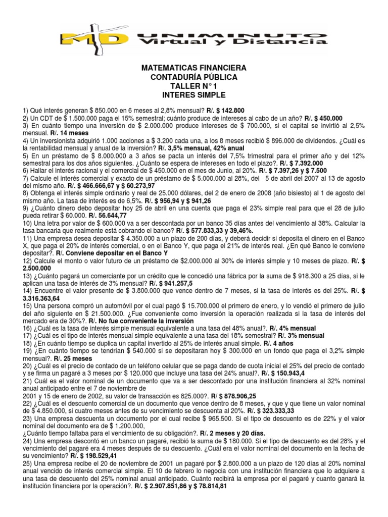 Ejercicios de Interés Simple en Finanzas | PDF | Interés | Tasas de interés