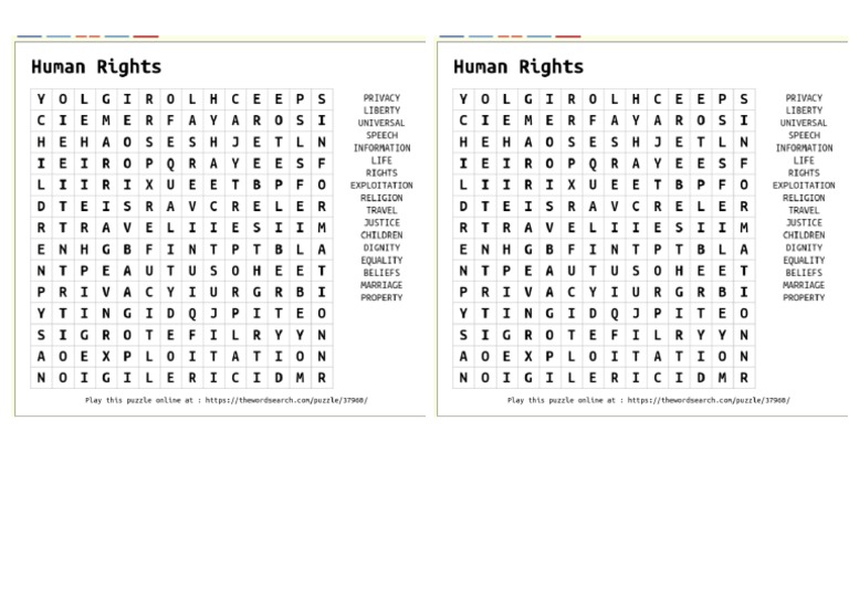 Human Rights Word Search PDF